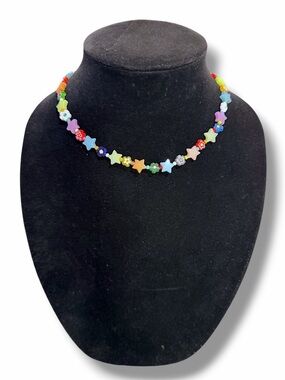 Colorful glow in the dark stars and flowers elastic chocker, OOAK, handmade